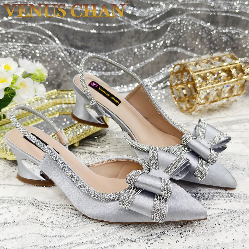 New Arrival Elegant African Party High-heeled Shoes Chain Decoration Trendy Women's Sandals Nigerian Women Wedding Pumps