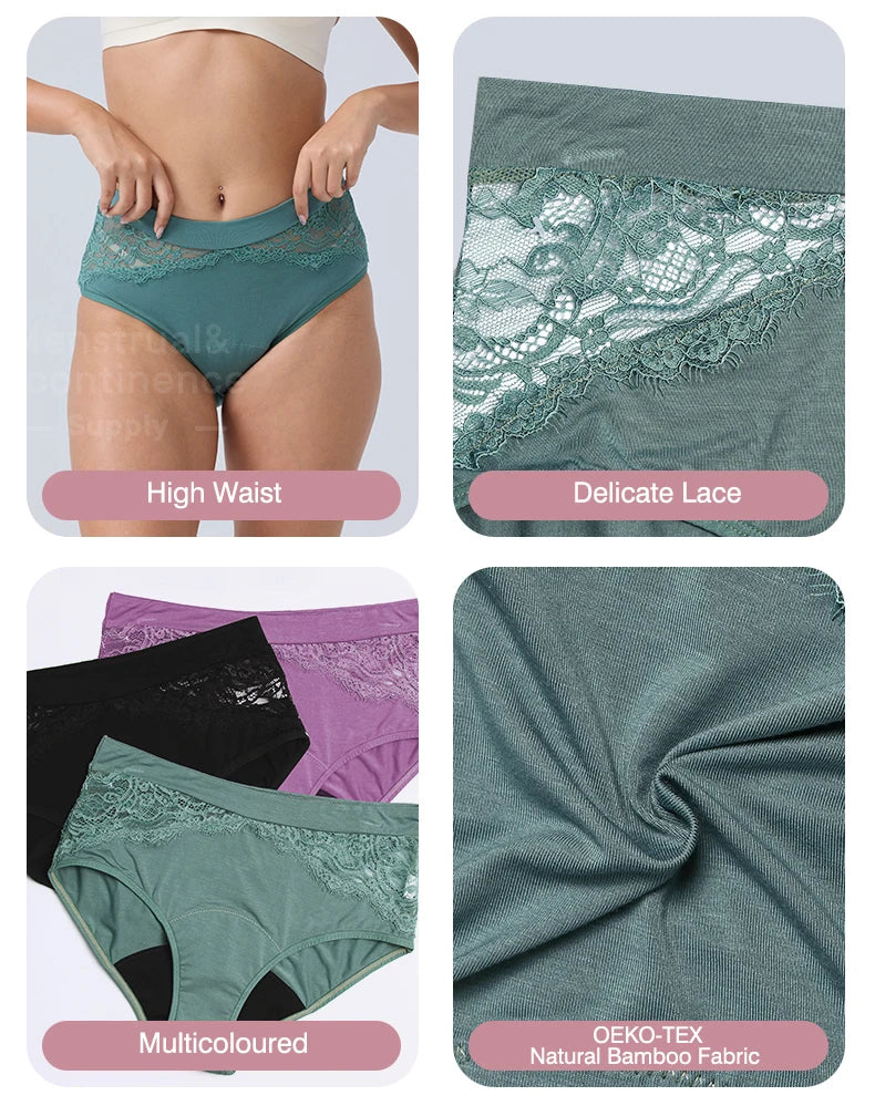 High Waist Period Panties for Women 4-Layer Leakproof Bamboo Fiber Menstrual Underwear Eco-Friendly for Sports Sleep Daily Use.