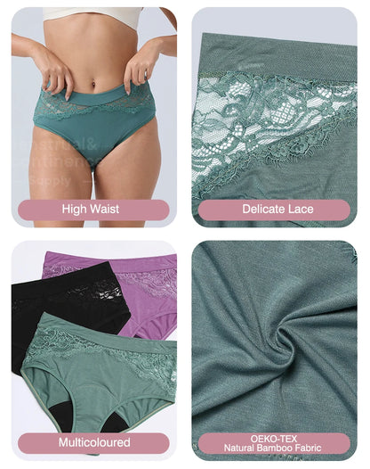High Waist Period Panties for Women 4-Layer Leakproof Bamboo Fiber Menstrual Underwear Eco-Friendly for Sports Sleep Daily Use.
