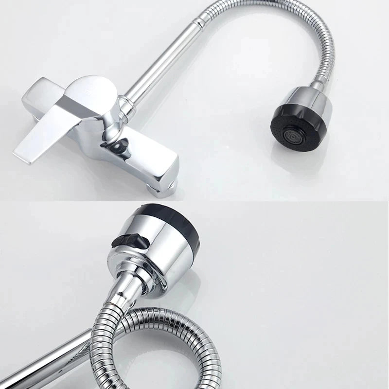 Chrome/black wall-mounted swivel, two-way spout, water stream sprayer, hot and cold water flexible hose kitchen mixer tap