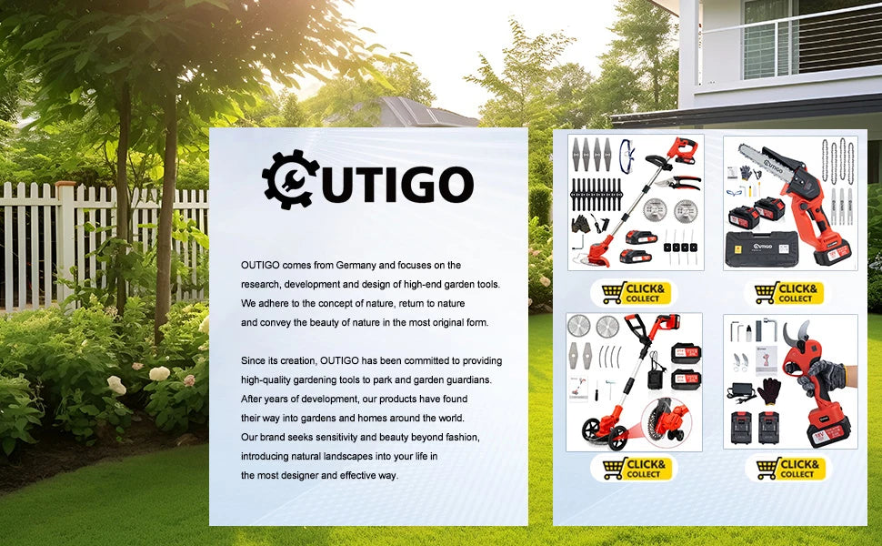 OUTIGO-KF8L schnur loser elektrischer Grass ch neider mit 2 Batterien und 4 Arten von Klingen, zum Mähen von Rasenflächen und Sträuchern im Freien