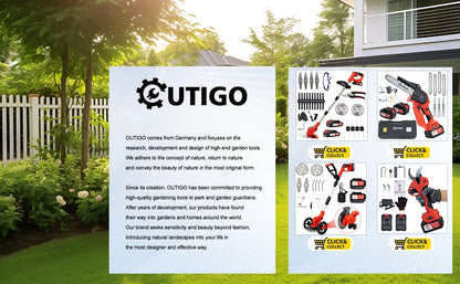 OUTIGO-KF8L schnur loser elektrischer Grass ch neider mit 2 Batterien und 4 Arten von Klingen, zum Mähen von Rasenflächen und Sträuchern im Freien