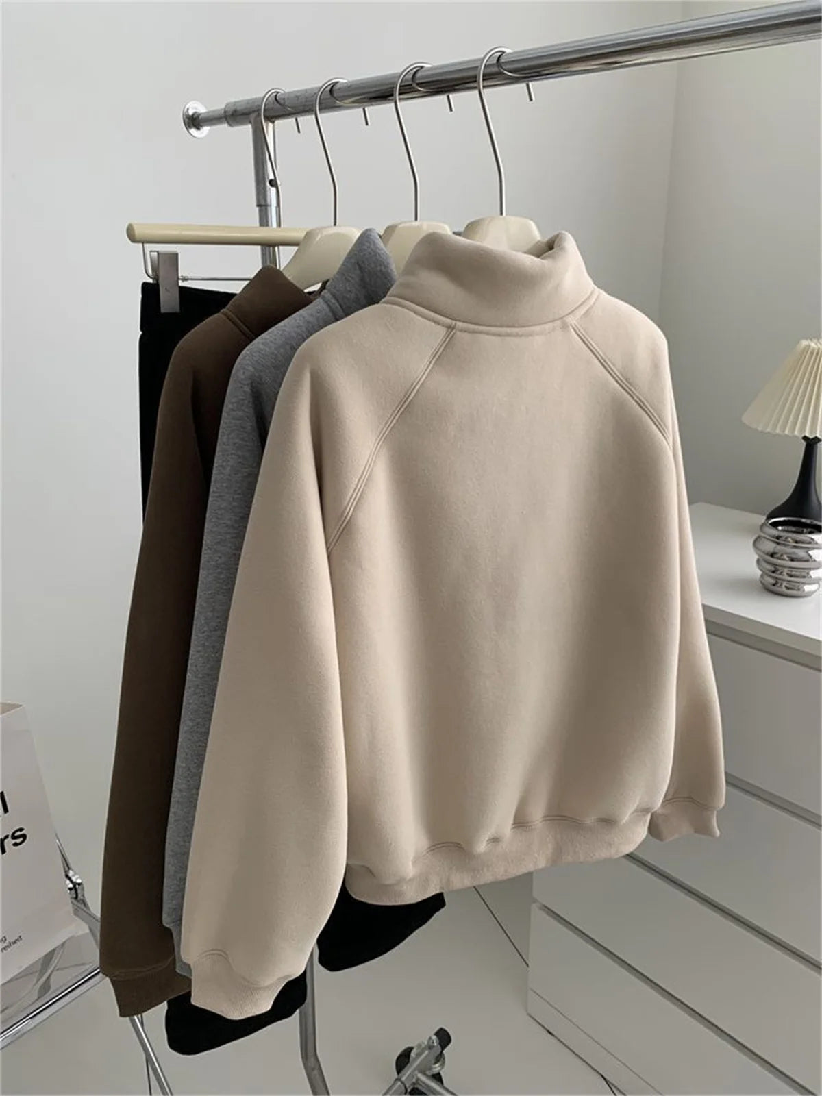 Women Autumn Winter Sweatshirt Coat Zip Up Solid Long Sleeve Stand Neck Jacket Lady Fashion Casual Street Vintage Coats Outwear.