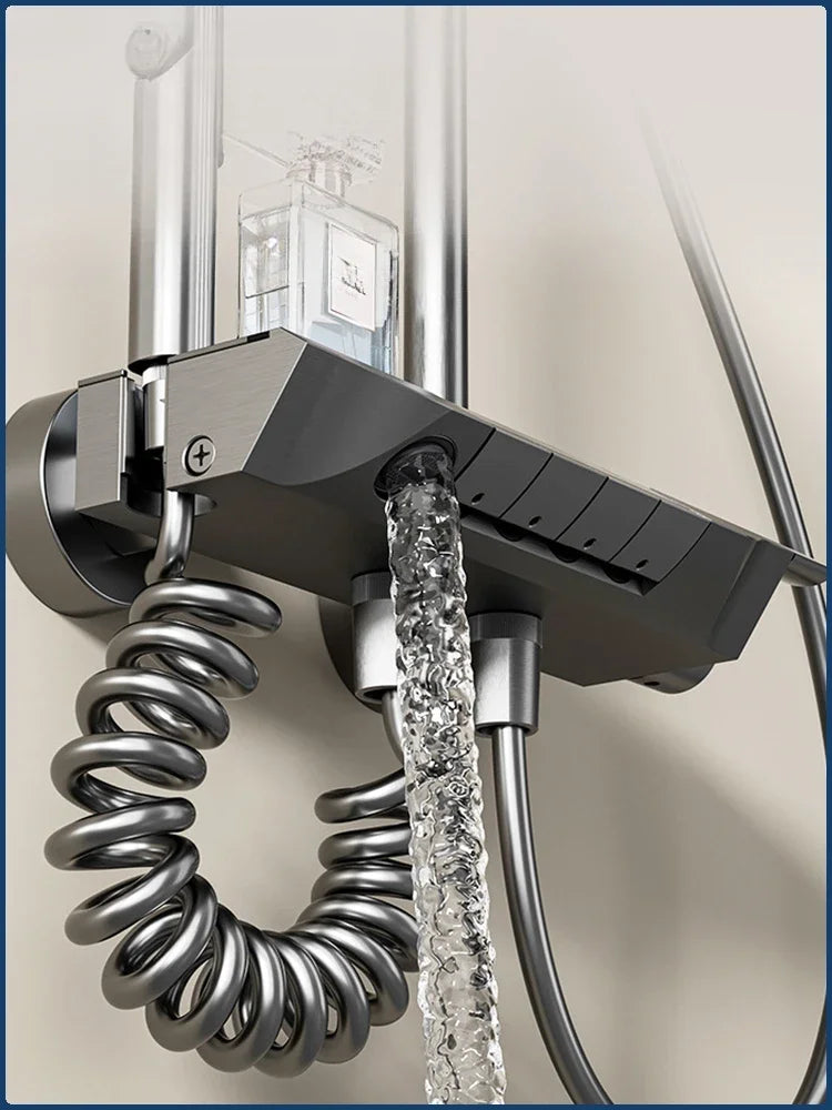 Four Ways Water Outlet Shower System Smart Digital Bathroom Shower Faucet Set Temperature Display Rainlfall Sunflower Shower Set