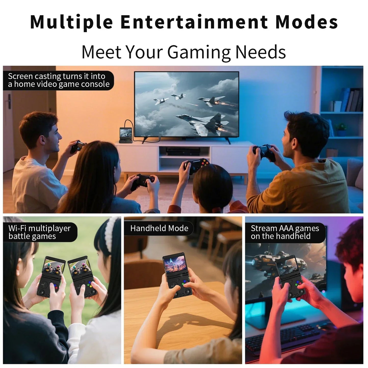 ANBERNIC RG34XXSP Flip Handheld Console 3.4'' IPS Screen Linux 64-bit 64G 5000+ Games Supports 5G WIFI HD-MI TV Output Streaming.