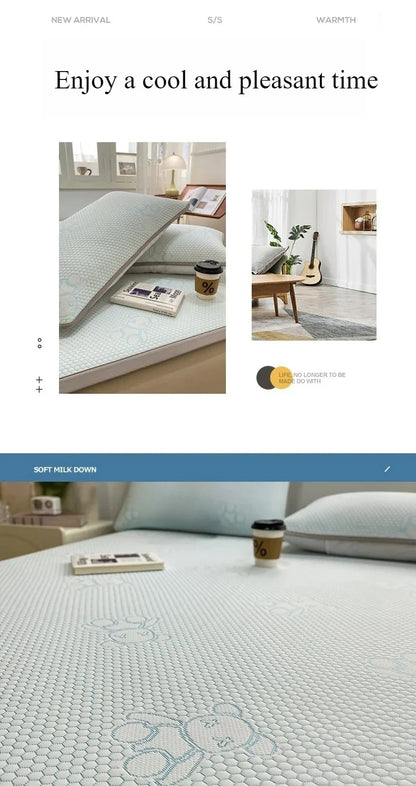 Summer Cooling Quilted Mattress Protector Cover Thickened Breathable Mattress Topper for Single Double Queen King Size Bed.