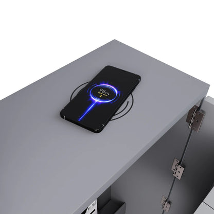 Klappbarer Schreibtisch mit Rollen und kabellosem Ladegerät – 2-in-1-Sideboard und Arbeitsplatz, mit Regal und Kippschutz, Rollen mit Bremstisch