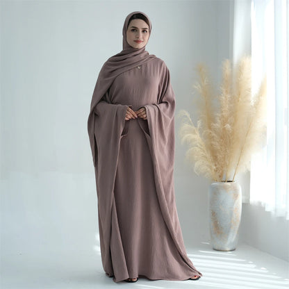 White Pink Black Brown Soft Crepe Khimar Batwing Abaya Damen 2 Piece Muslim Modest Hijab Dresses Set Kaftan Kebaya Robe Women.