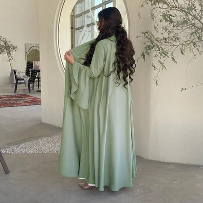 Eid Ramadan Open Abaya Dubai Luxury Elegant Ruffle Sleeve Solid Color Shawl Cardigan Kebaya Kaftan Robe Clothing Caftan Femme.
