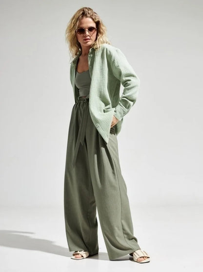 Muslin 100% Cotton Gauze Crepe For Women Shirts Blouse Turn Down Long Sleeve Single-Breasted Office Lady Loose Top Blusas Mujer