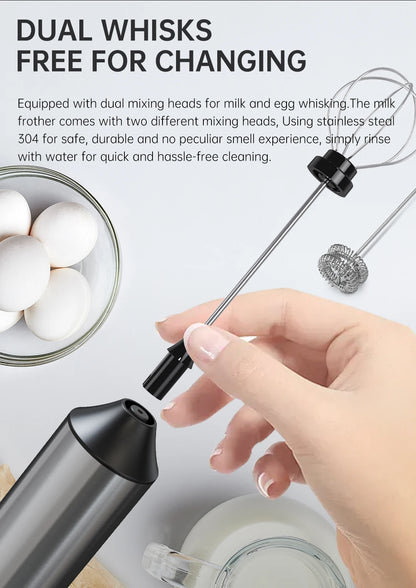 Mini milk frother, electric milk frother, coffee frother, household milk blender, handheld wireless whipper.