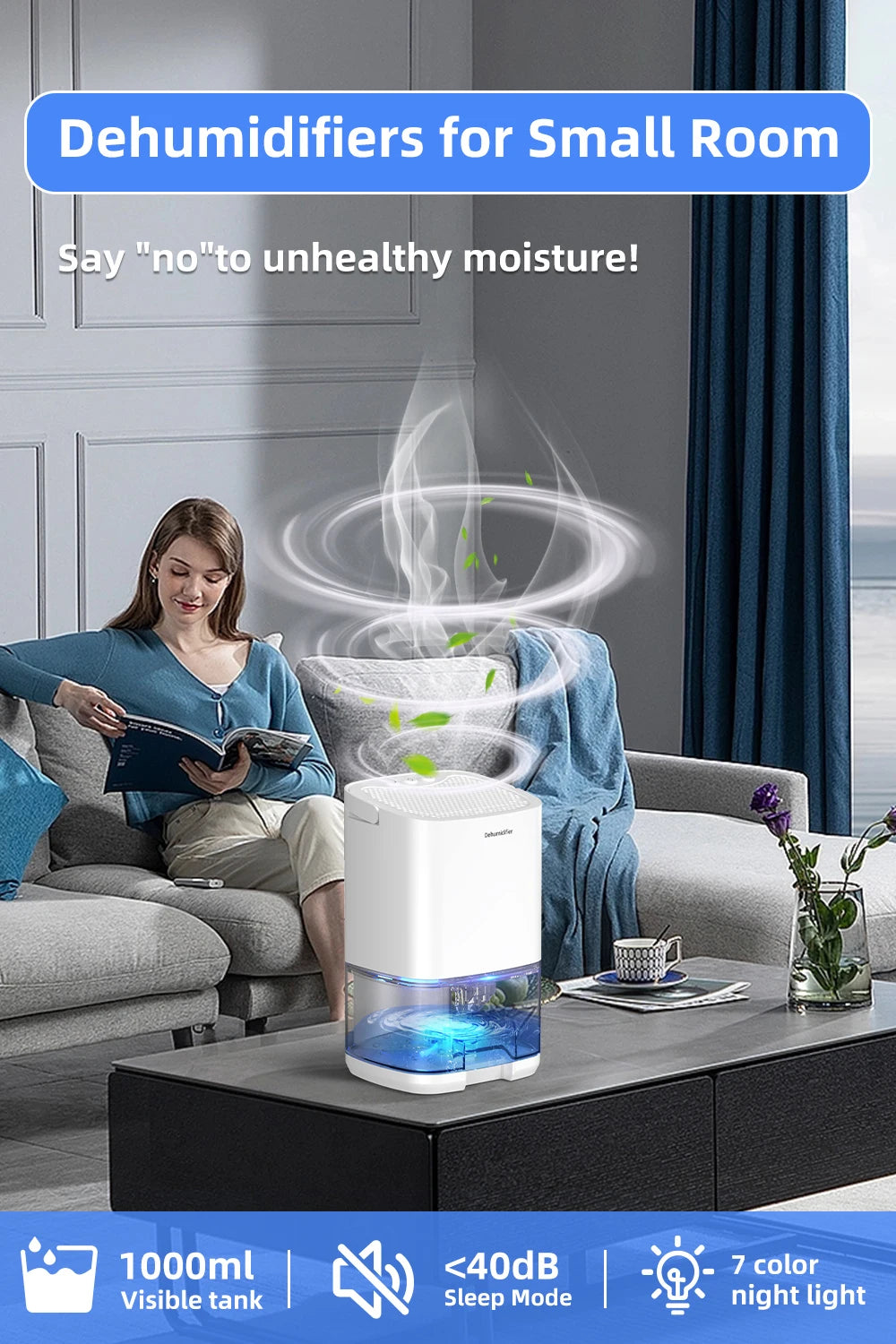 1pc 1000ml Portable Dehumidifier for Home Office and RV Eliminate Damp Mold and Moisture Easy to Use and Energy Efficient.