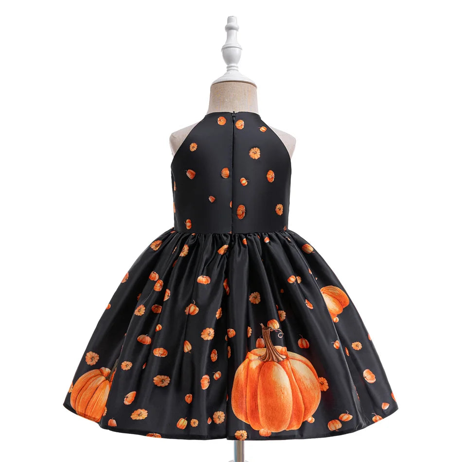 Kleinkind Halloween Kostüm Mädchen Cosplay Hexe Kürbis Skelett Druck Bowknot Kleid Kinder Festival Party Performance Kleidung