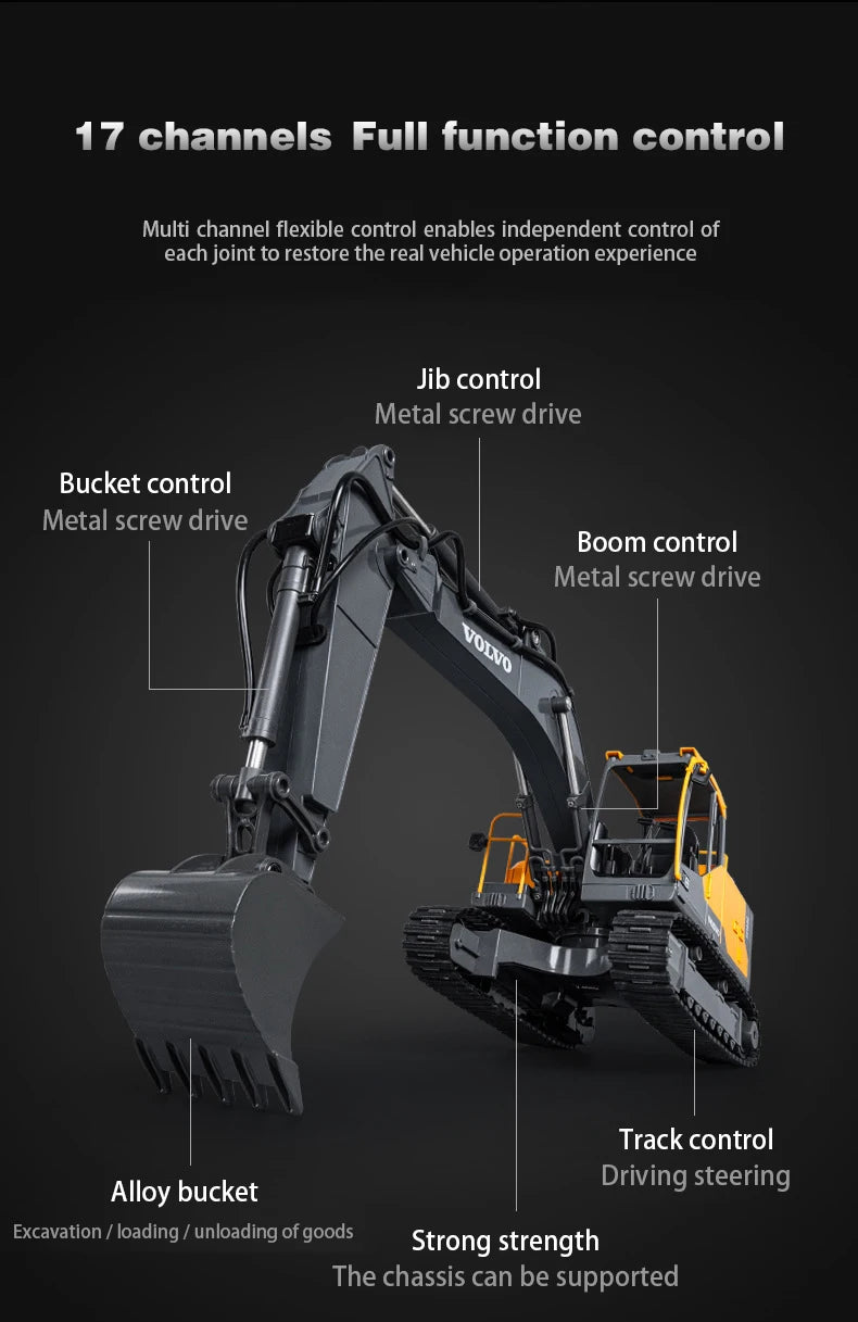 Double E E598 Large Rc Excavator 1/16 3in1 Alloy Truck E590 Remote Control Engineering Vehicle Toy Model For Boys Kids Gift.