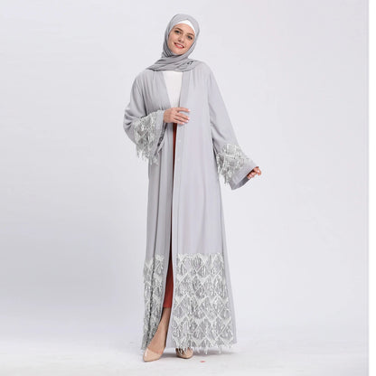 Ramadan Eid Gray Kimono Abaya Damen Dubai Islam Women Muslim Modest Dresses Kebaya Kaftan Robe Musulmane Caftan Marocain Femme.