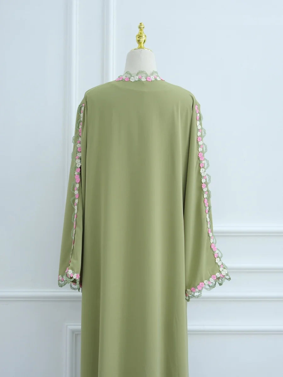 Muslim Women Dubai Abaya Embroidery floral Kimono Cardigan Dress Kaftan Ramadan Robe Femme African dresses Islam Clothing Kebaya.