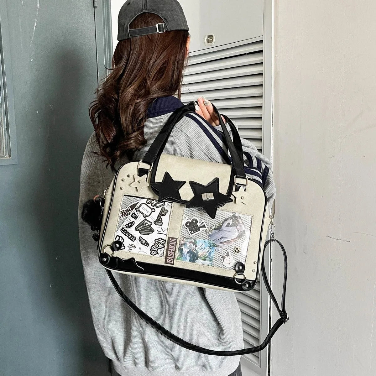 Y2K Trendy Star Ita Bag Lolita Girl Transparent Pocket Fashion Crossbody Bag Women's DIY Display Shoulder Bag Cute Purse Handbag.