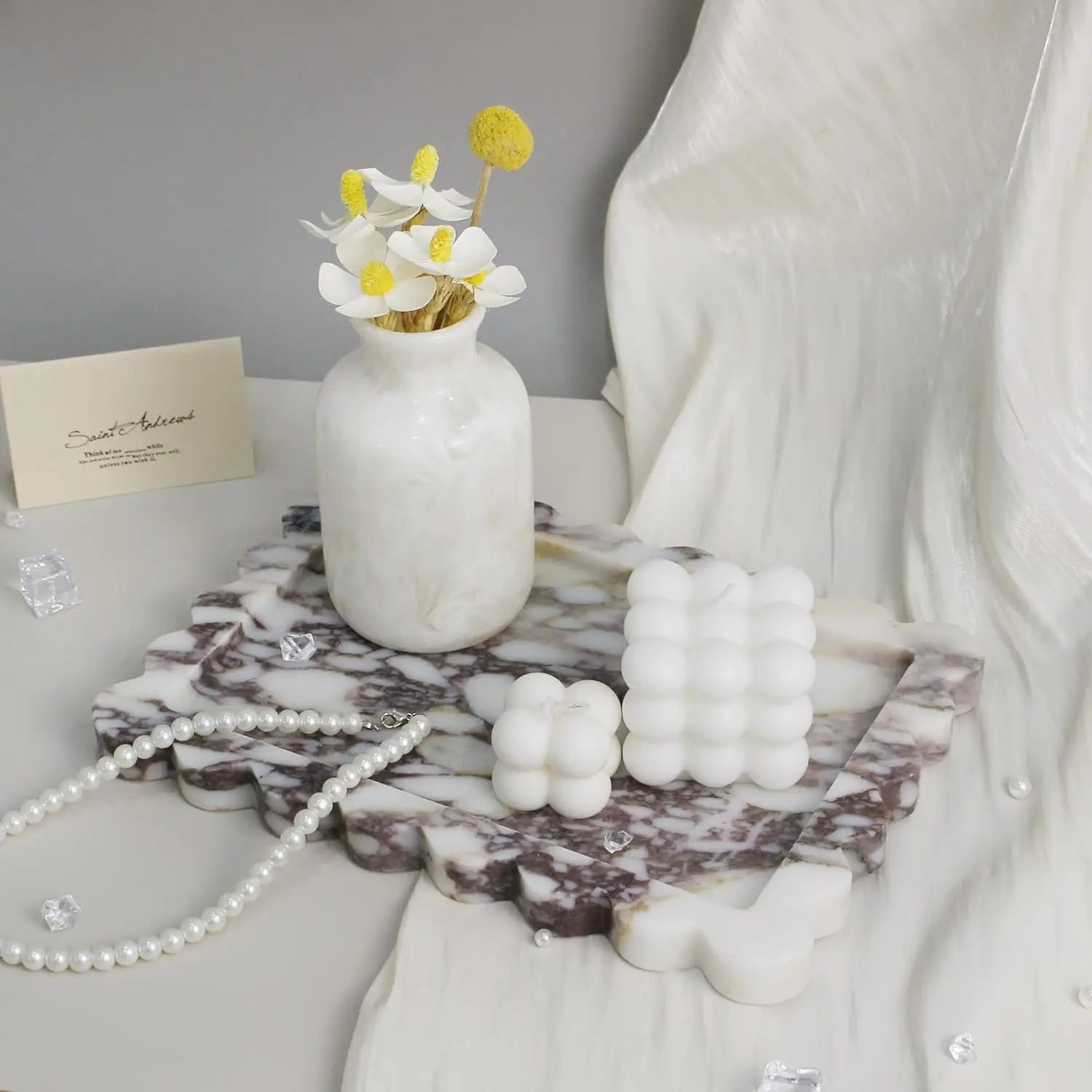 Calacatta Viola Scalloped Marble Tray, Natural Marble Stone Tray, Luxury Decorative Trays for Bathroom, Vanity, Home Decor.