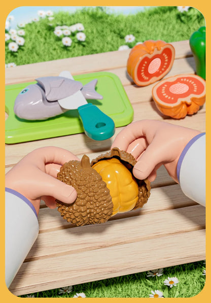 Kid Pretend Play Kitchen Toy Set Simulation Cut Fruit Vegetables Sensory Game Make Pizza Food Cook Girl Interactive Education To