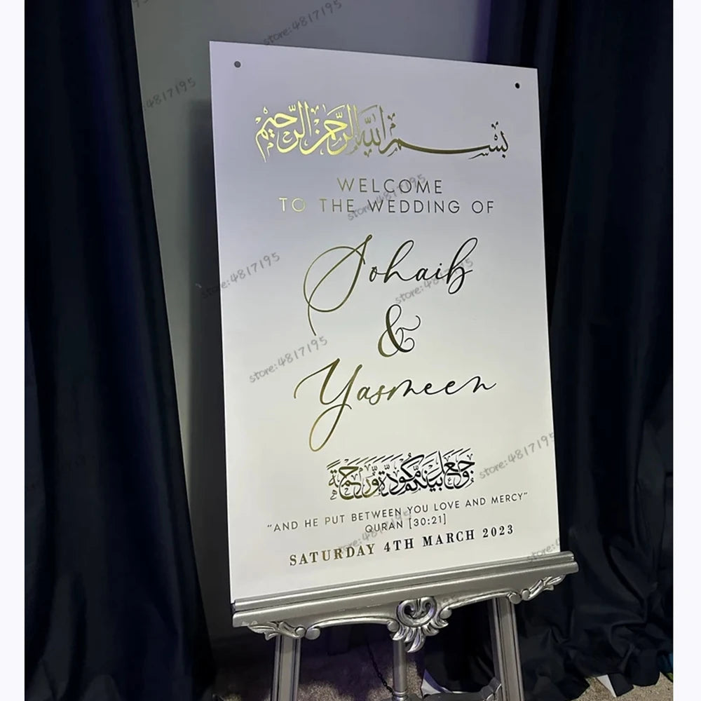 Customized Islamic Welcome To The Wedding Mirror Stickers Custom Name Sign Decal Personalized Arabic Welcome Wedding Stickers.
