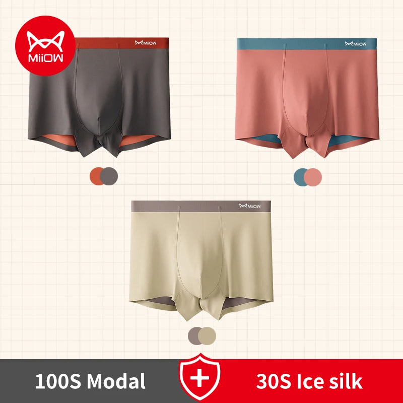 MiiOW 3 stücke 100S Modal Männer Boxer Unterwäsche Eis Seide Licht männer Höschen Boxershorts 5A Antibakterielle Atmungsaktive Mann unterhose