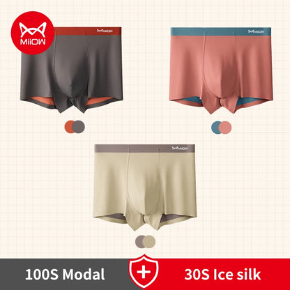 MiiOW 3 stücke 100S Modal Männer Boxer Unterwäsche Eis Seide Licht männer Höschen Boxershorts 5A Antibakterielle Atmungsaktive Mann unterhose