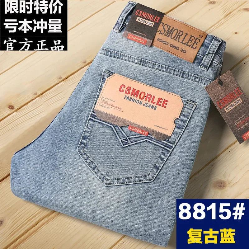 Csmor Lee Men's Jean Autumn Winter Loose-fit Straight-leg Trendy Pants Casual Denim Trousers Men Classic Stretch Jeans Fashion
