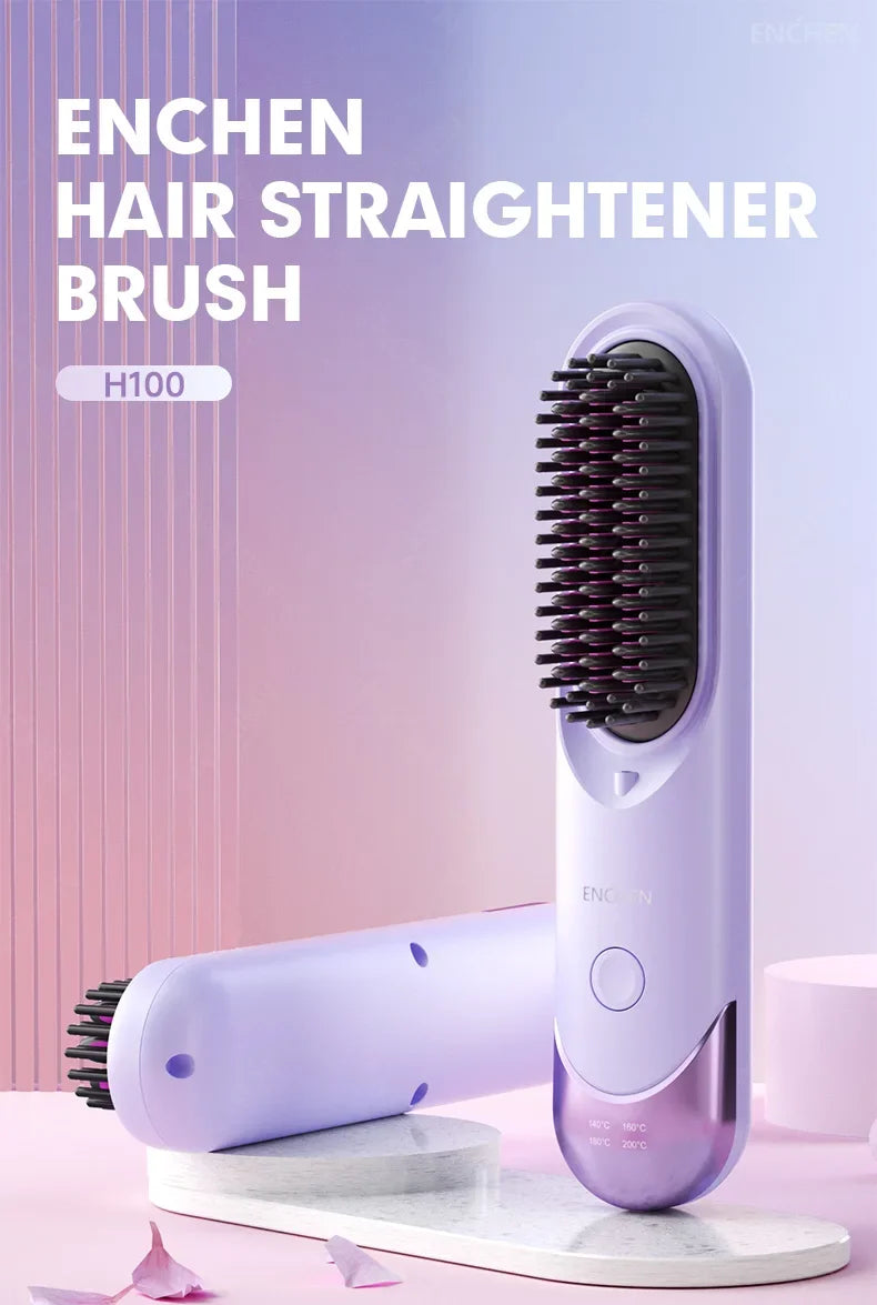 ENCHEN 2in1 Hair Straightener Brush Professional Electric Hair Stuff 200 Million Negative Ions Electric Brushes Hair Tools H100.