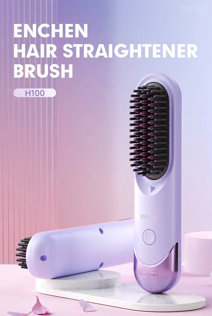 ENCHEN 2in1 Hair Straightener Brush Professional Electric Hair Stuff 200 Million Negative Ions Electric Brushes Hair Tools H100.