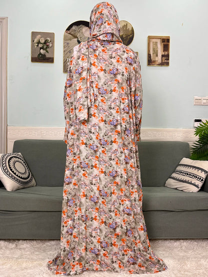 Muslim Cotton Abayas For Women Traditional Floral Ramadan Prayer Garment African Caftan Marocain Femme Robe Connected Headscarf