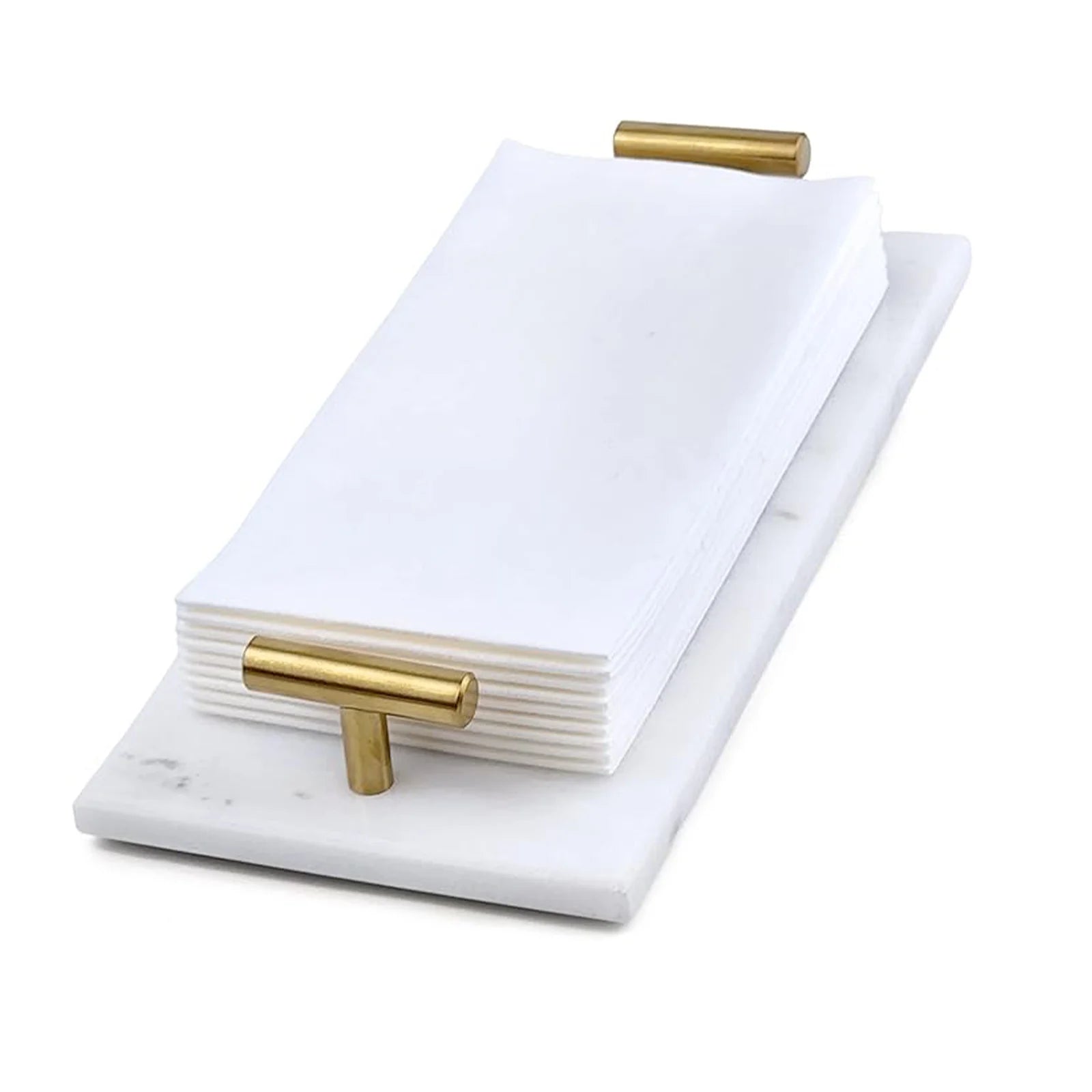 Guest Towel Holder Tray for Bathroom, 100% Natural White Marble Tray - Napkin Storage for-Bathroom, Decorative Vanity Stone Tray.