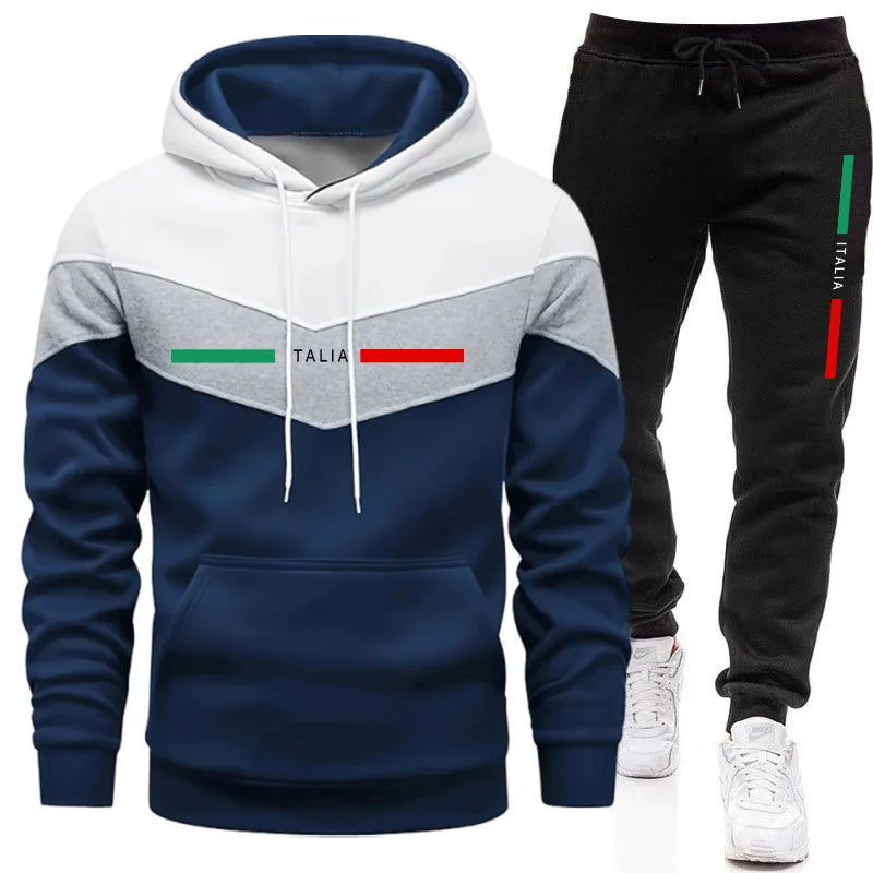 Autumn Winter Men Sporty Jogger Set Hoodies Sweatshirt Casual Urban Fashion Tracksuit Hooded Sweatpants Italy Printed Outfits.