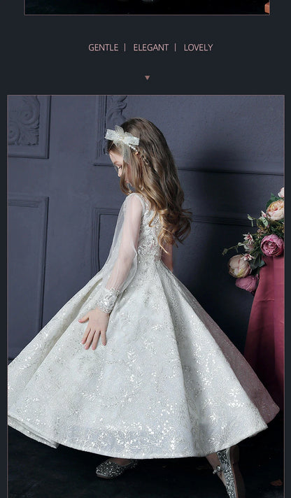 Mädchen Erstkommunion Kleid Blumen mädchen Hochzeit Pailletten Kleider für Kinder Klavier Leistung Vestidos Kinder Festzug Ballkleid.