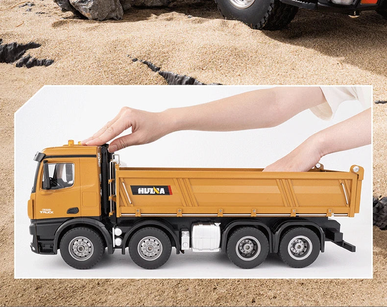 Huina Large 50Cm Rc Dump Truck 1536 12Ch 1/14 Alloy Remote Control Engineering 8Wheel Heavy-Duty Dump Truck Cargo Model Boy Gift.
