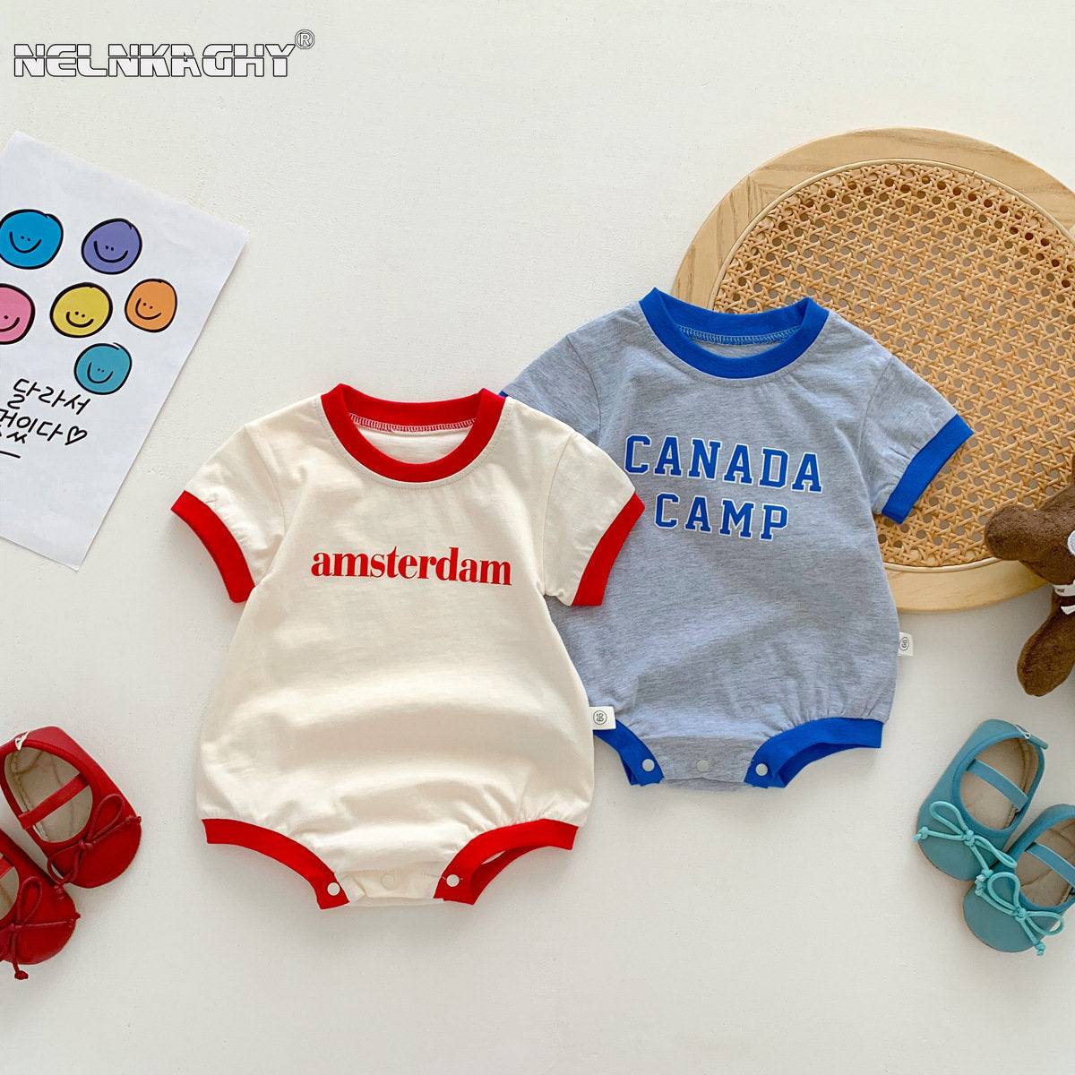 Drop-Shipping Sommer Kleinkind Baby Kurzarm Brief Outfit reine Baumwolle Overalls Kinder Neugeborenen Bodys einteiliges Kleidungs stück.