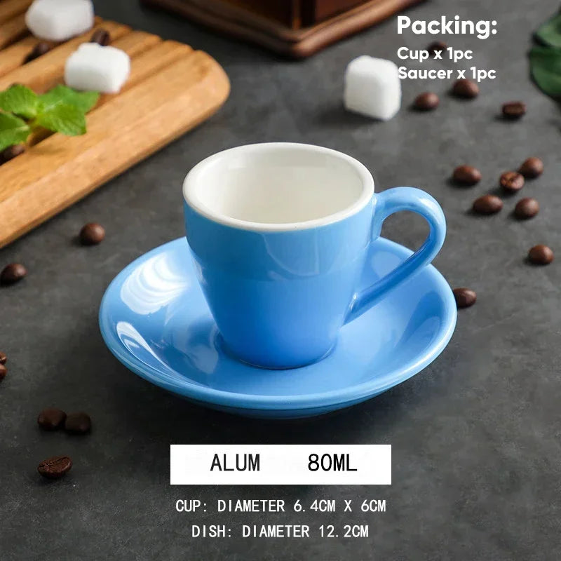 80ml Ceramic Coffee Cup and Saucer Espresso Cups Porcelain Afternoon Teacup Breakfast Milk Mug Cute Pottery Mugs Wholesale