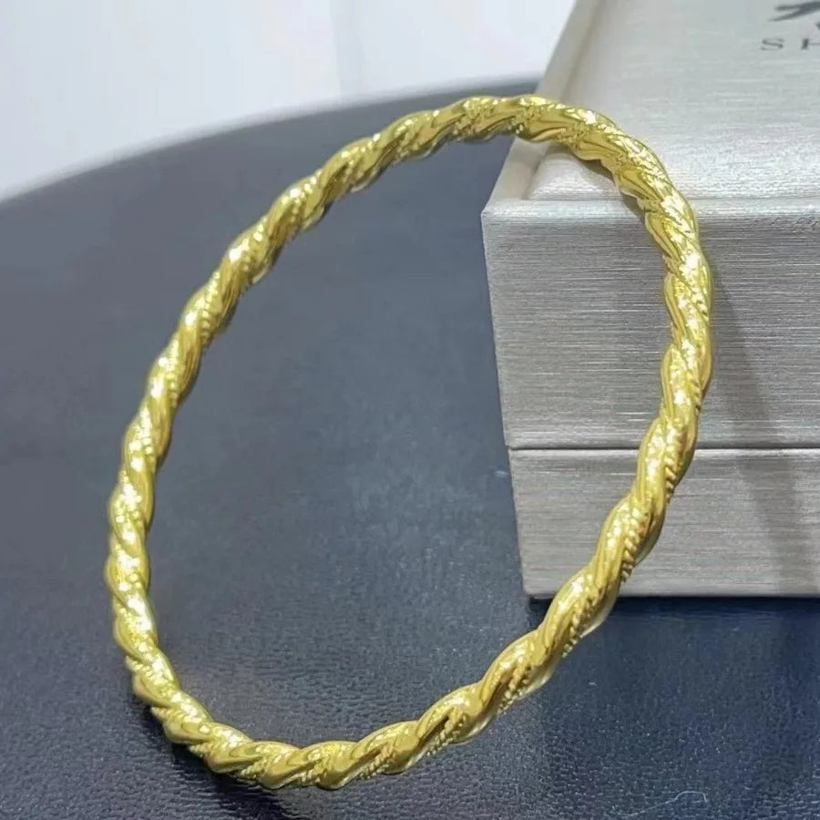 Real 18k Golden Fried Dough Twists Bracelet for Woman 18K No Demolding Fine Jewelry Luxury High-quality Bracelet.