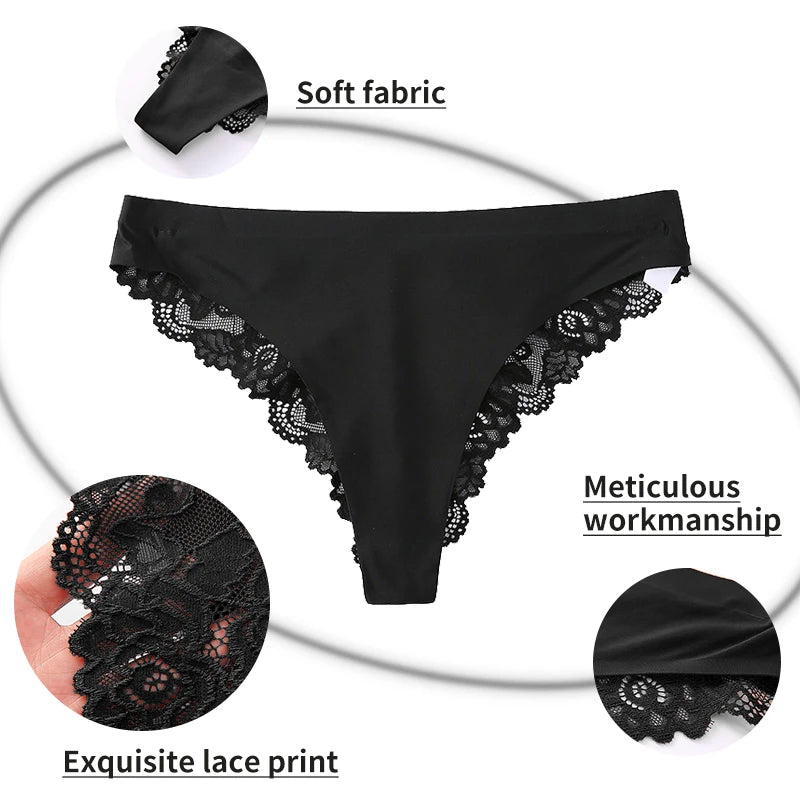 3PCS Women's Sexy Lingerie Panties Lace Plus Size Briefs Low Waist Underpants Intimates Seamless Briefs Silk Panty Women Tangas.