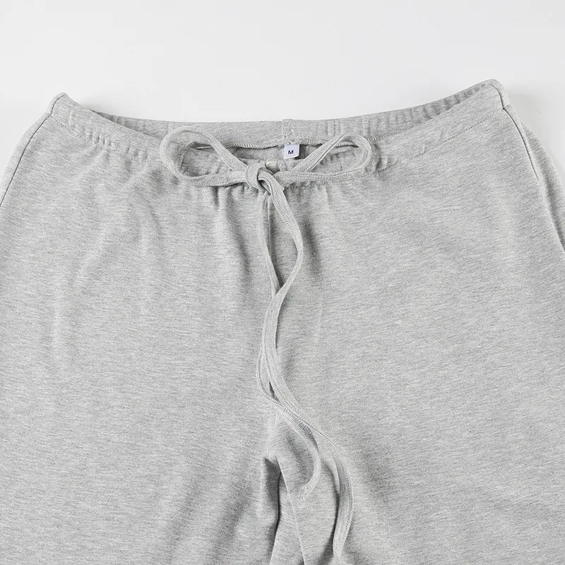 Apprabant Casual Fashion Drawstring High Waist Trousers Set Lace Up Flared Sleeve V Neck Twist Tops Plush Loose Pants Suit