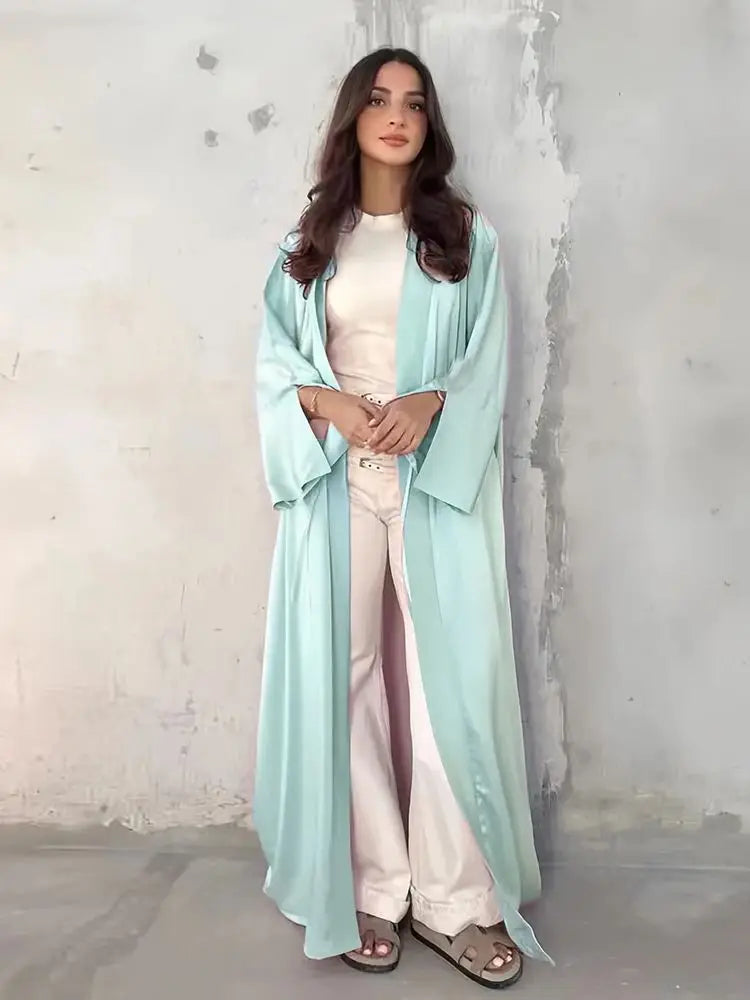 Girl Muslim Palestine Kaftan Dress Open Satin Kimono Pink Abaya Women Dubai Clothing Kebaya Robe Caftan Marocain Femme Musulmane.