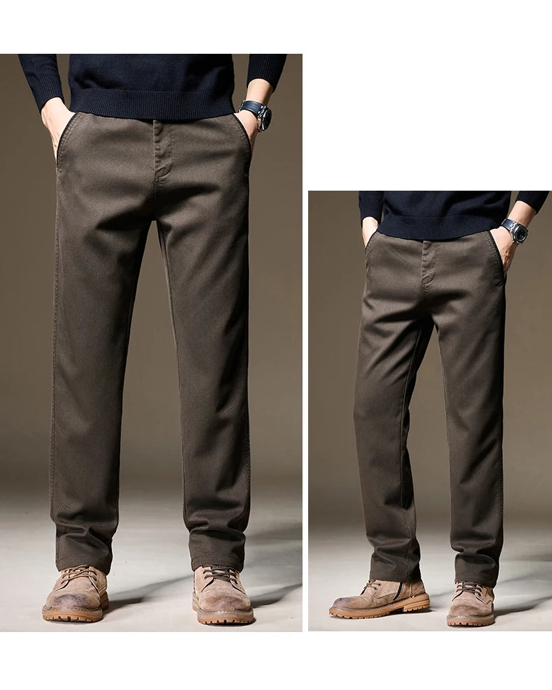 Autumn Winter High Quality Lyocell Fabric Casual Pants Men Solid color Business Fashion Straight Chinos Gray Brand Trousers Male.