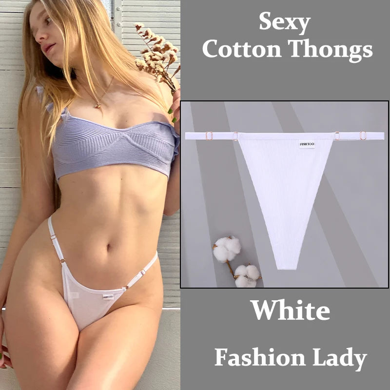 Fashion Sexy Women Cotton Panties  Adjustable Waist Belt Solid Color Thongs Low RiseG-String Lady Breathable Soft Lingerie S-XL.