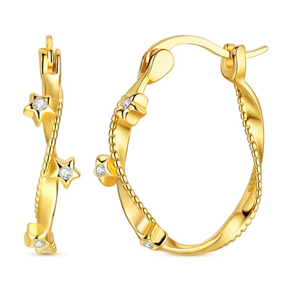 925 Sterling Silver Gold Color Circular Hoop Earrings Golden Earring Fit Original Charms Diy Fine Jewelry For Fashion Women