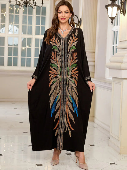 Frauen bestickte lange Kaftane Plus Size Kaftan Kleider Strand Badeanzug Cover Up Moomoo Kleid marokkanische Robe