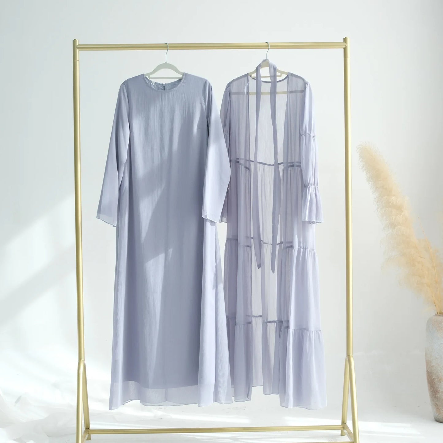 Chiffon Sheer Open Abaya Set Hijabi Muslim Women Party Ramadan Islamic Clothing  Dubai Turkey Kaftan Crepe Kimono Open Abayas