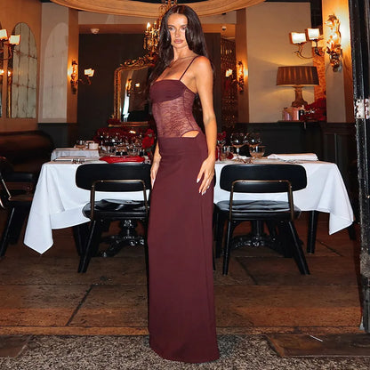 Elegante Spitzen-Maxikleider für Frauen 2022, sexy Spaghettiträger, Patchwork, Feiertage, Partykleid, Sommer, rückenfrei, langes Kleid.