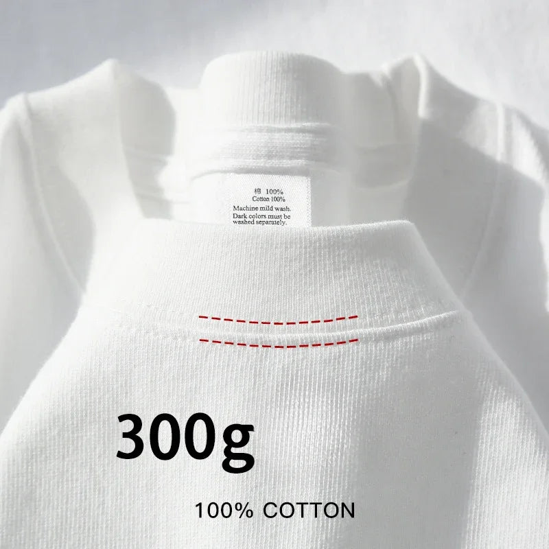 300g Cotton T Shirts Men Short Sleeved Heavyweight  Summer Round Neck Loose Breathable Shirt for Men Women Basic Tee.