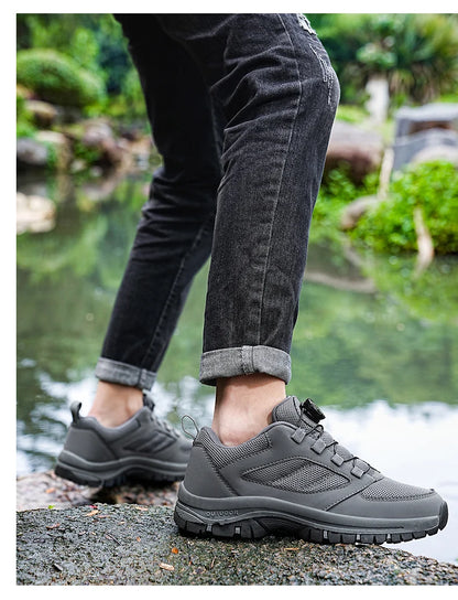 Männer Turnschuhe Stilvolle Rotierenden Schnalle Wanderschuhe Einfarbig Komfortable Nicht-slip Sportliche Schuhe Plus Größe Männer Schuhe Leder.