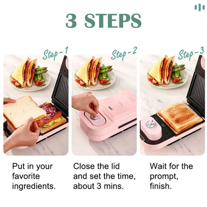 Electric Sandwich Maker Breakfast Machine Household Light Food Multi-Function Waffle Maker Takoyaki Toast Donut Pressure Toaster.