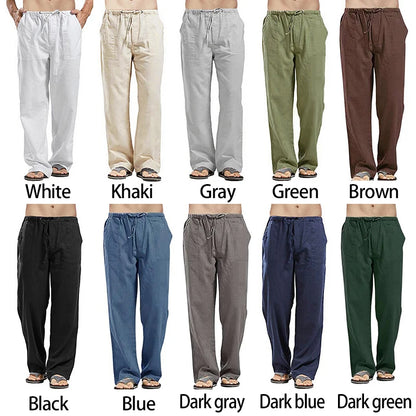 Men's Cotton Linen Pants Loose Cool Casual Long Pants Elastic Waist Long Pant Casual Large Size Streetwear Lightweight Trousers.